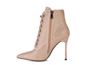 HEAD ON Faux Suede Diamante Ankle Boots