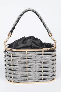 Weaved Rhinestone Basket Box Clutch