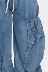 Urban Chic Drawstring Denim Cargo Pants