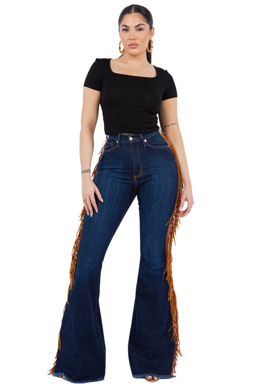 Fringe Bell Bottom in Dark Blue - Inseam 32"