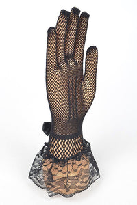 Fishnet Ribbon Lace Ruffle Gloves