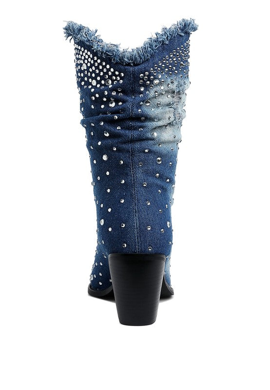 Savant Diamante & Rhinestones Denim Boots