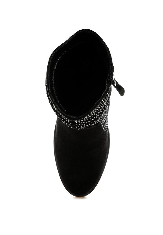 Chinar Rhinestone Studded Slouchy Ankle Boots