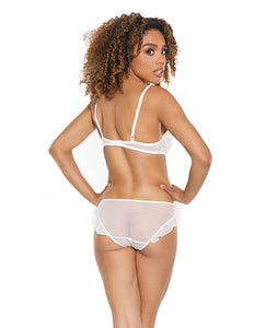 Stretch Mesh Ruffled Crotchless Teddy White