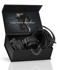 Easy Toys Faux Leather Collar W/handcuffs - Black