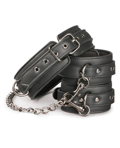 Easy Toys Faux Leather Collar W/handcuffs - Black