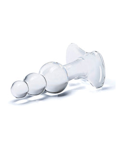 Glas 4" Beaded Glass Butt Plug W/tapered Base - Clear