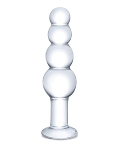 Glas 7.25" Glass Beaded Butt Plug - Clear