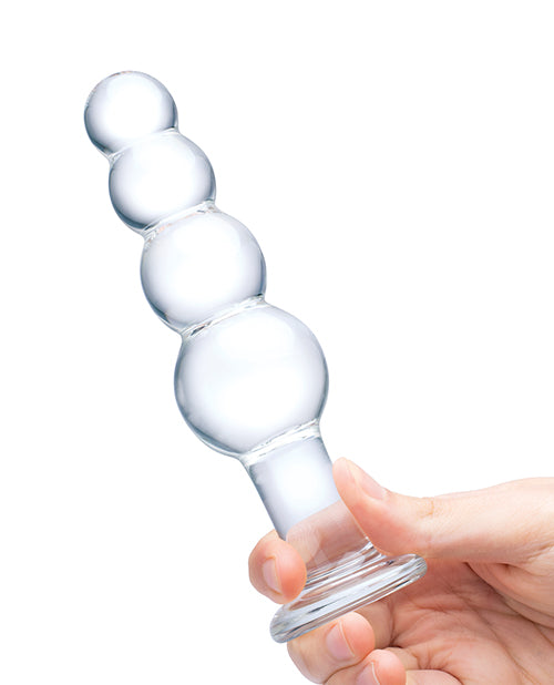 Glas 7.25" Glass Beaded Butt Plug - Clear