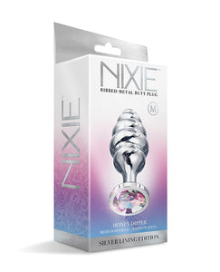 Nixie Honey Dipper Ribbed Metal Rainbow Jeweled Butt Plug