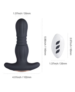 Agas Thrusting Butt Plug W/ Remote Control - Black