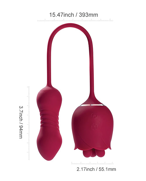 Rosa Rotating Rose Toy & Thrusting Vibrator - Red