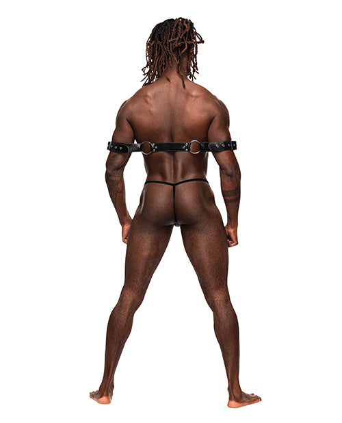 Pisces Pu Leather Bicep & Back Harness Black O/s