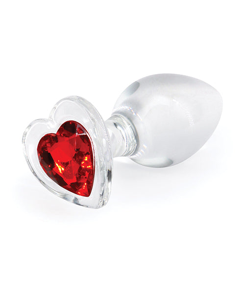 Crystal Desires Glass Heart Gem Butt Plug - Red