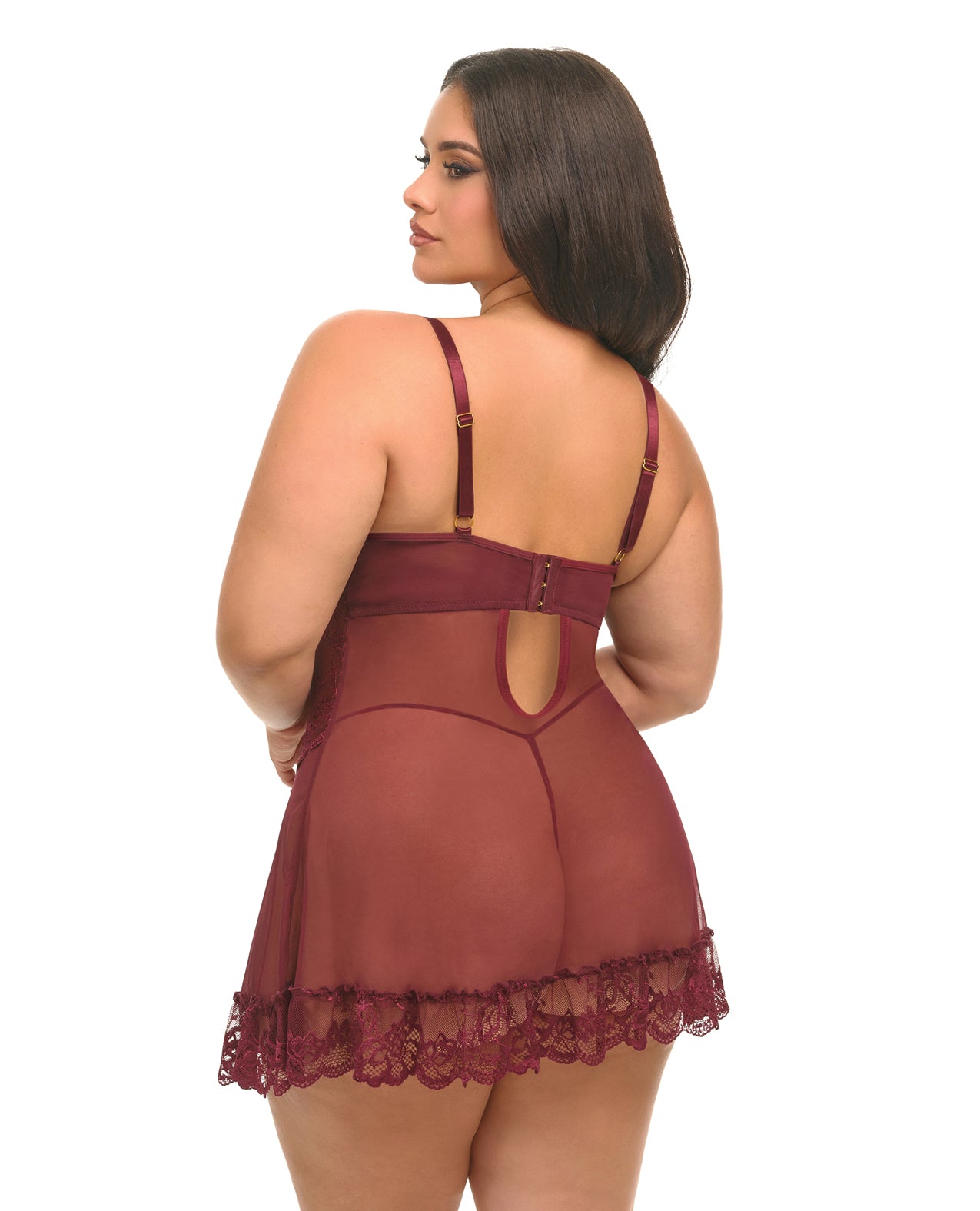 Valentine Lacey Babydoll w/G-String - Zinfandel