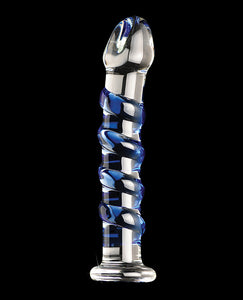 Icicles No. 5 Hand Blown Glass Massager - Clear W/blue Swirls