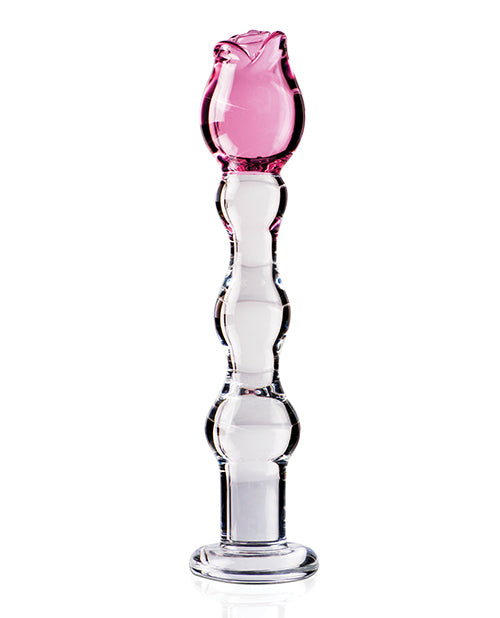 Icicles No. 12 Hand Blown Glass Massager - Clear W/rose Tip