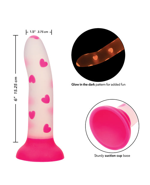 Glow Stick Heart Suction Cup Glow-in-the-Dark Dildo - Pink