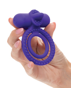 Couple's Enhancer Silicone Rechargeable Dual Climaxer Enhancer w/Flickering Tongue - Purple