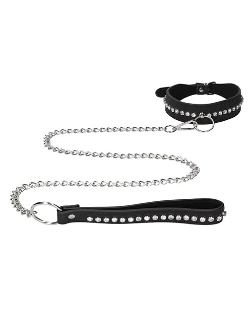 Shots Ouch Diamond Studded Collar W/leash - Black