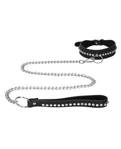 Shots Ouch Diamond Studded Collar W/leash - Black