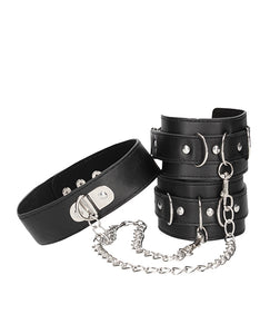 Shots Ouch Black & White Bonded Leather Collar W/hand Cuffs - Black