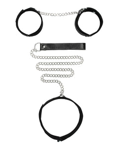 Shots Ouch Black & White Velcro Collar W/leash & Hand Cuffs - Black