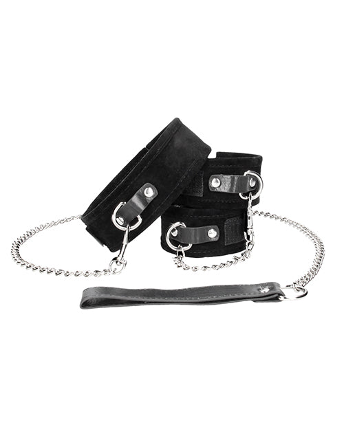 Shots Ouch Black & White Velcro Collar W/leash & Hand Cuffs - Black