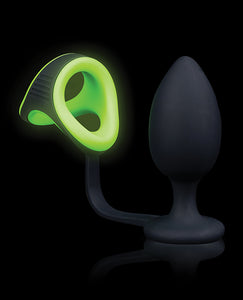 Shots Ouch Butt Plug W/cock Ring & Ball Strap - Glow In The Dark