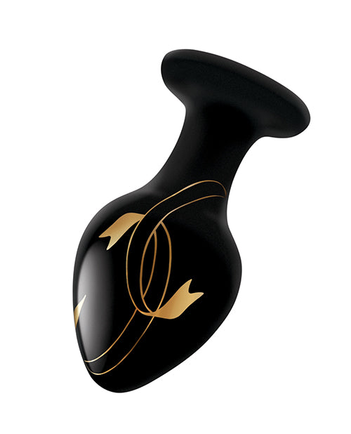 Secret Kisses Handblown Glass Plug - Black/gold