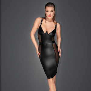 Power Wetlook Pencil Dress Noir Handmade Muse-0