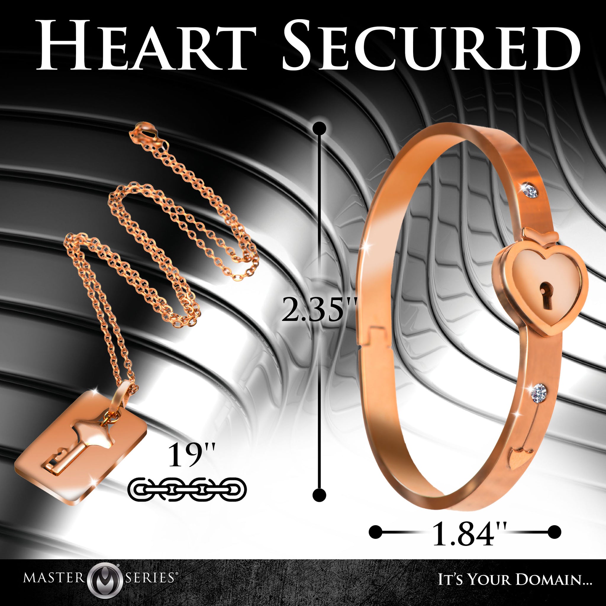 Cuffed Locking Bracelet And Key Necklace - Rose Gold