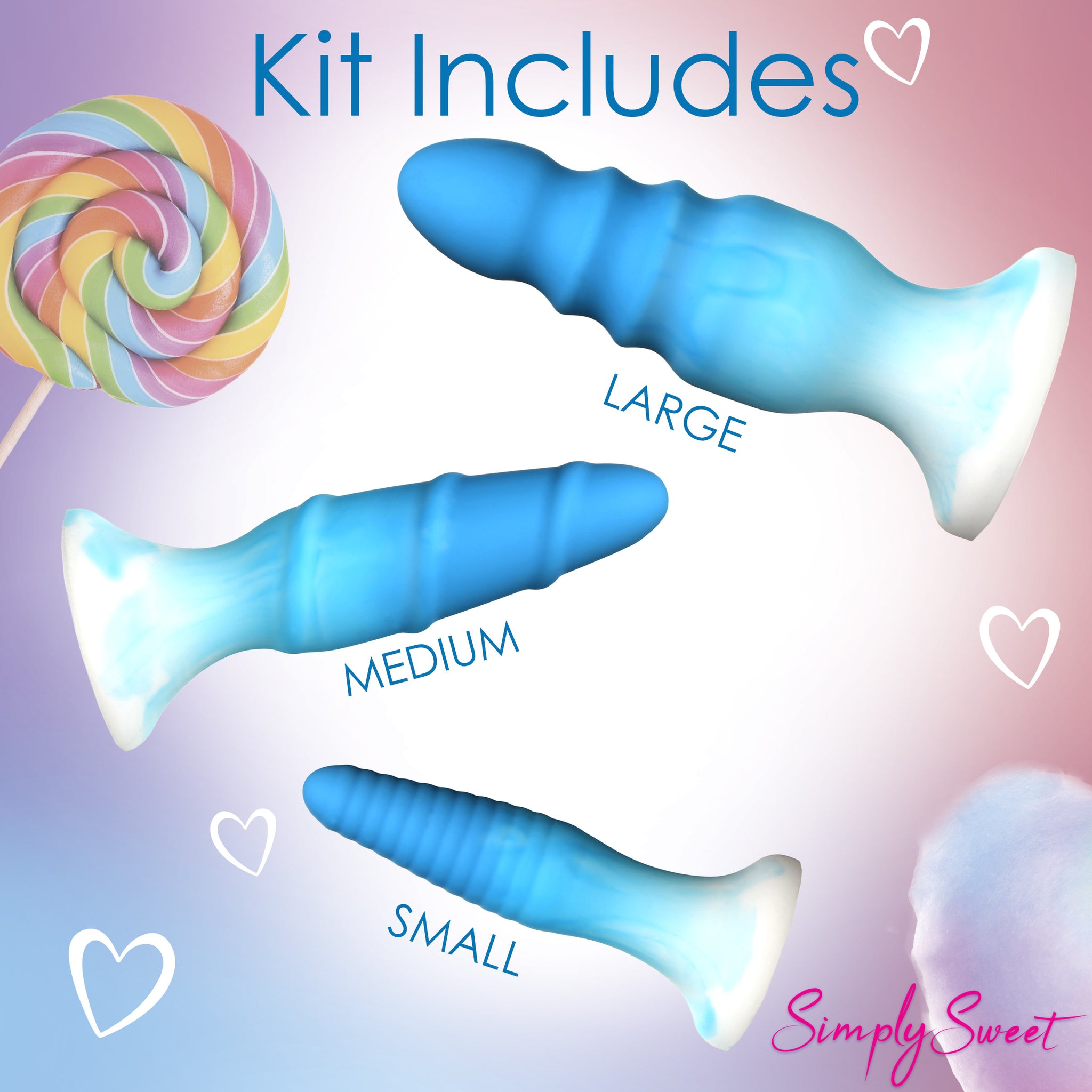 3 Piece Silicone Butt Plug Set - Blue