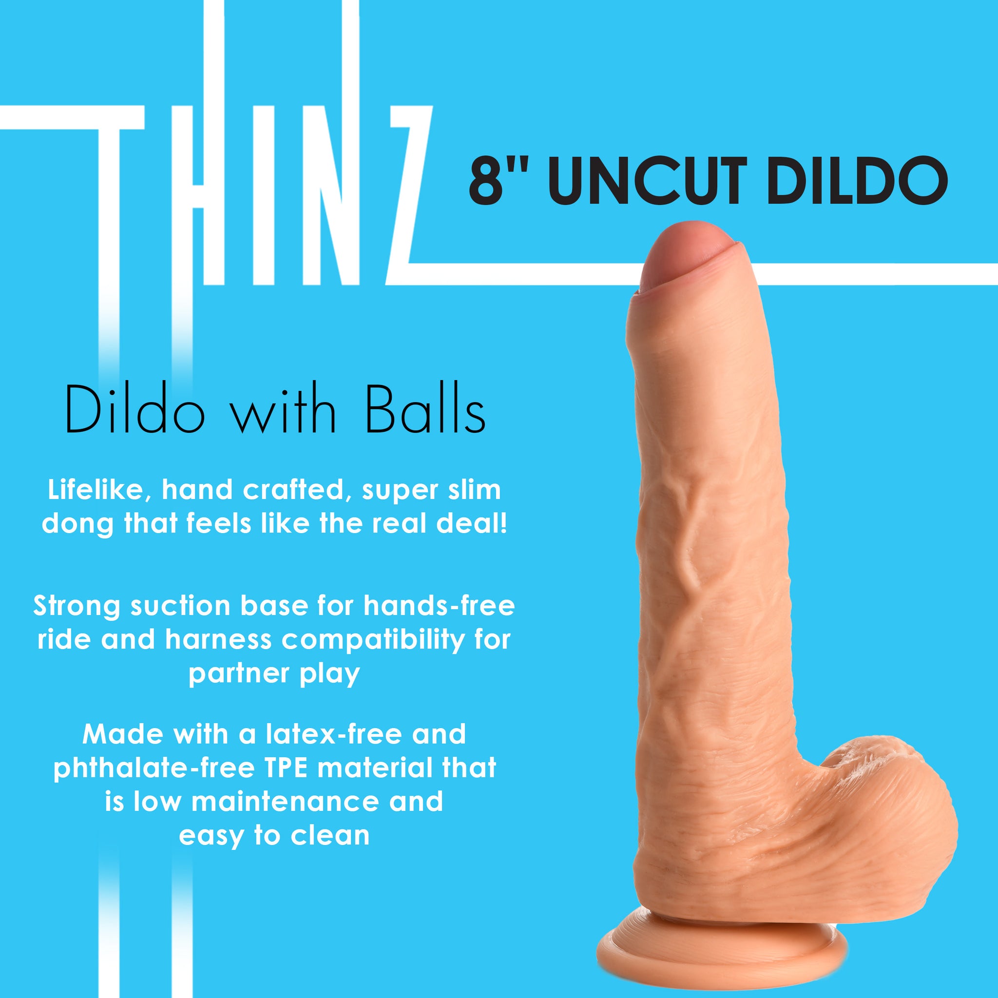 8 Inch Uncut Dildo With Balls