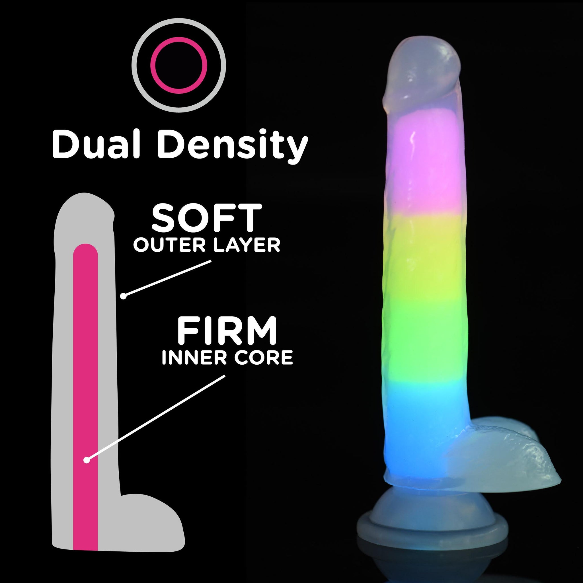 7 Inch Glow-in-the-dark Rainbow Silicone Dildo With Balls