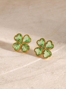 Stainless Steel Zircon Lucky Clover Earrings