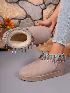 Thermal Faux Fur Beaded Platform Boots