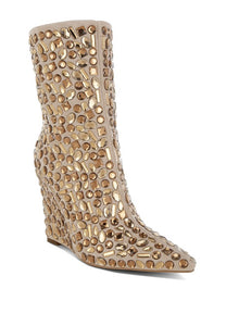 Trend Titan Diamante Slim Wedge Heel Boots