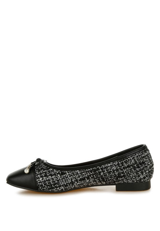 Acino Boucle Pearl Bow Ballerinas