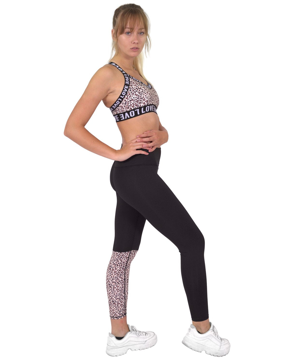 Jordena Leggings & Sports Bra Set - Black & Leopard Print