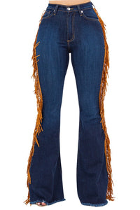 Fringe Bell Bottom in Dark Blue - Inseam 32"