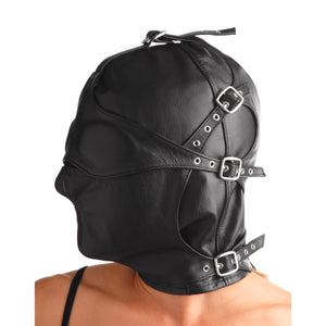 Asylum Leather Hood With Removable Blindfold And Muzzle