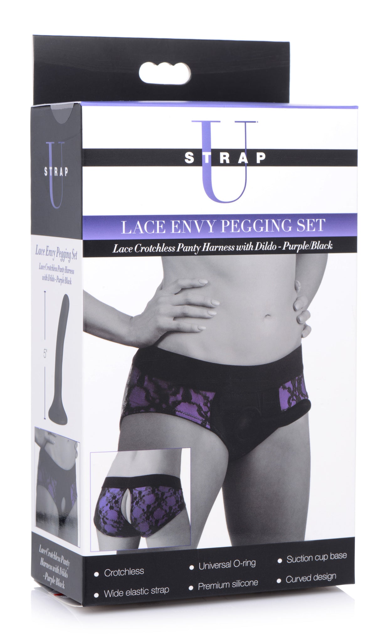 Lace Envy Pegging Set With Lace Crotchless Panty Harness And Dildo - L-xl