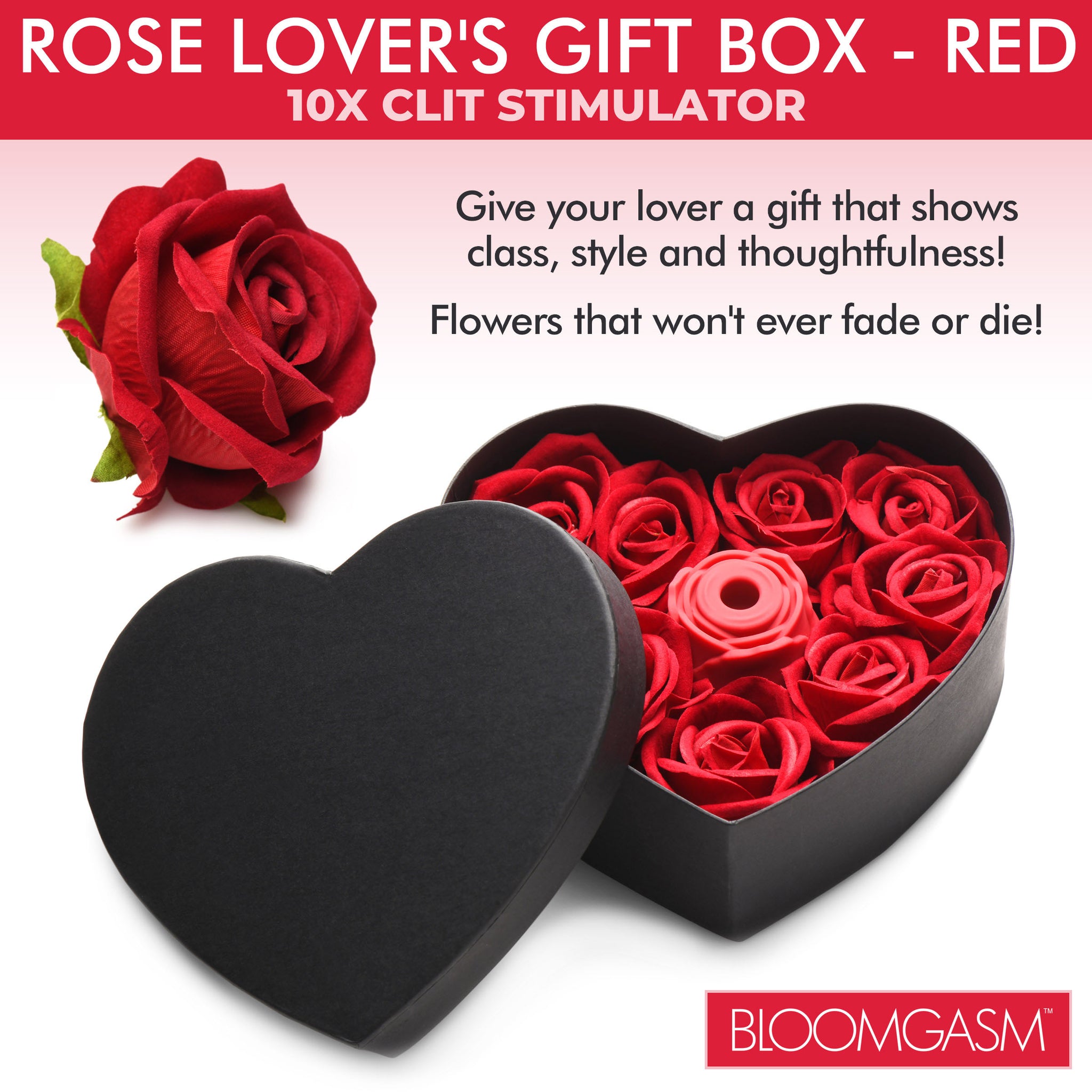 The Rose Lover's Gift Box 10x Clit Suction Rose - Red