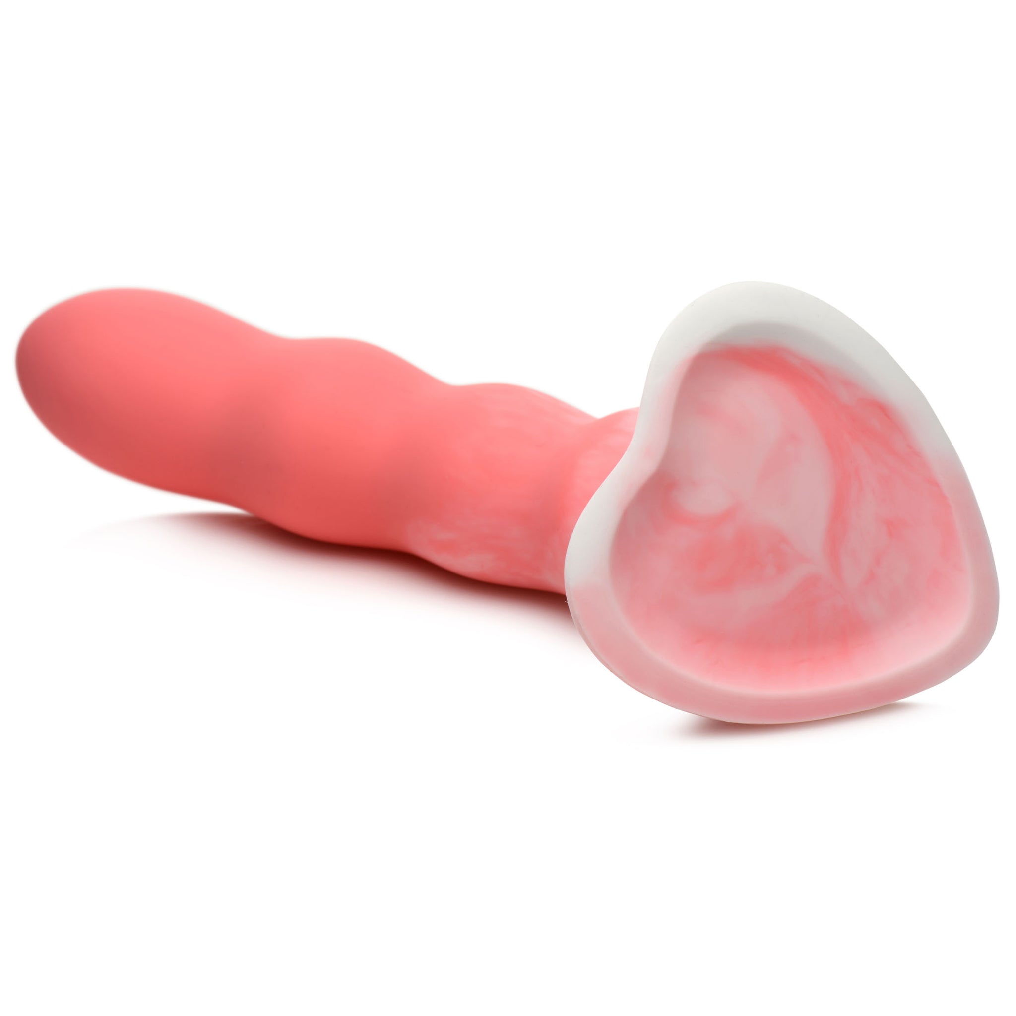 Wavy Silicone Pink And White Dildo